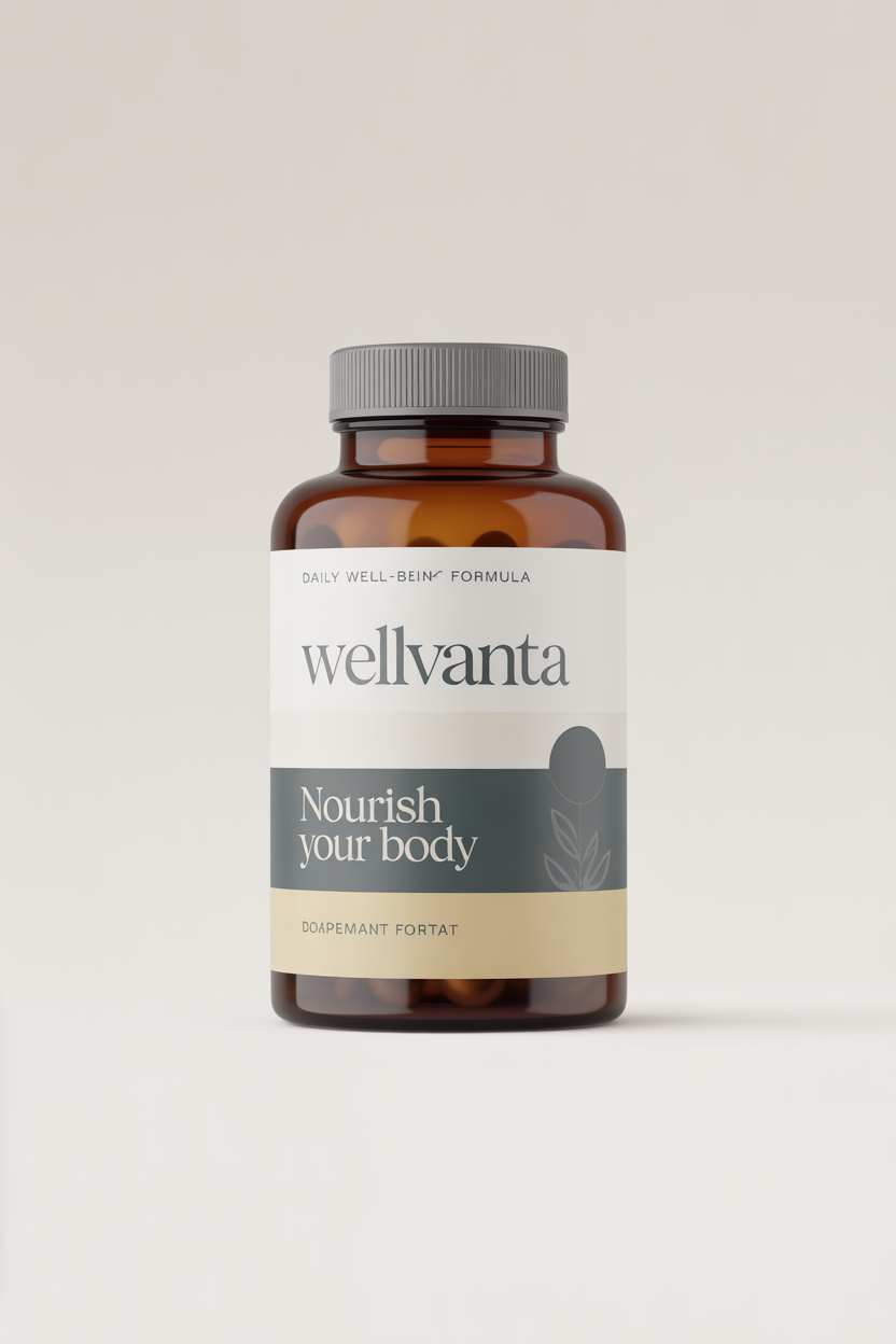 Wellvanta supplement bottle with daily well-being formula